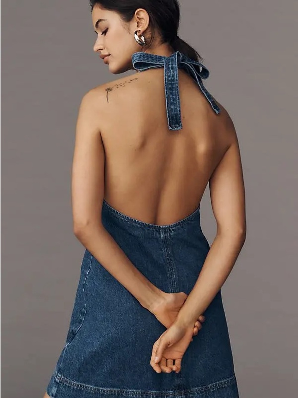 REFORMATION BRITTANY HALTER DENIM MINI DRESS - Picture 5 of 5